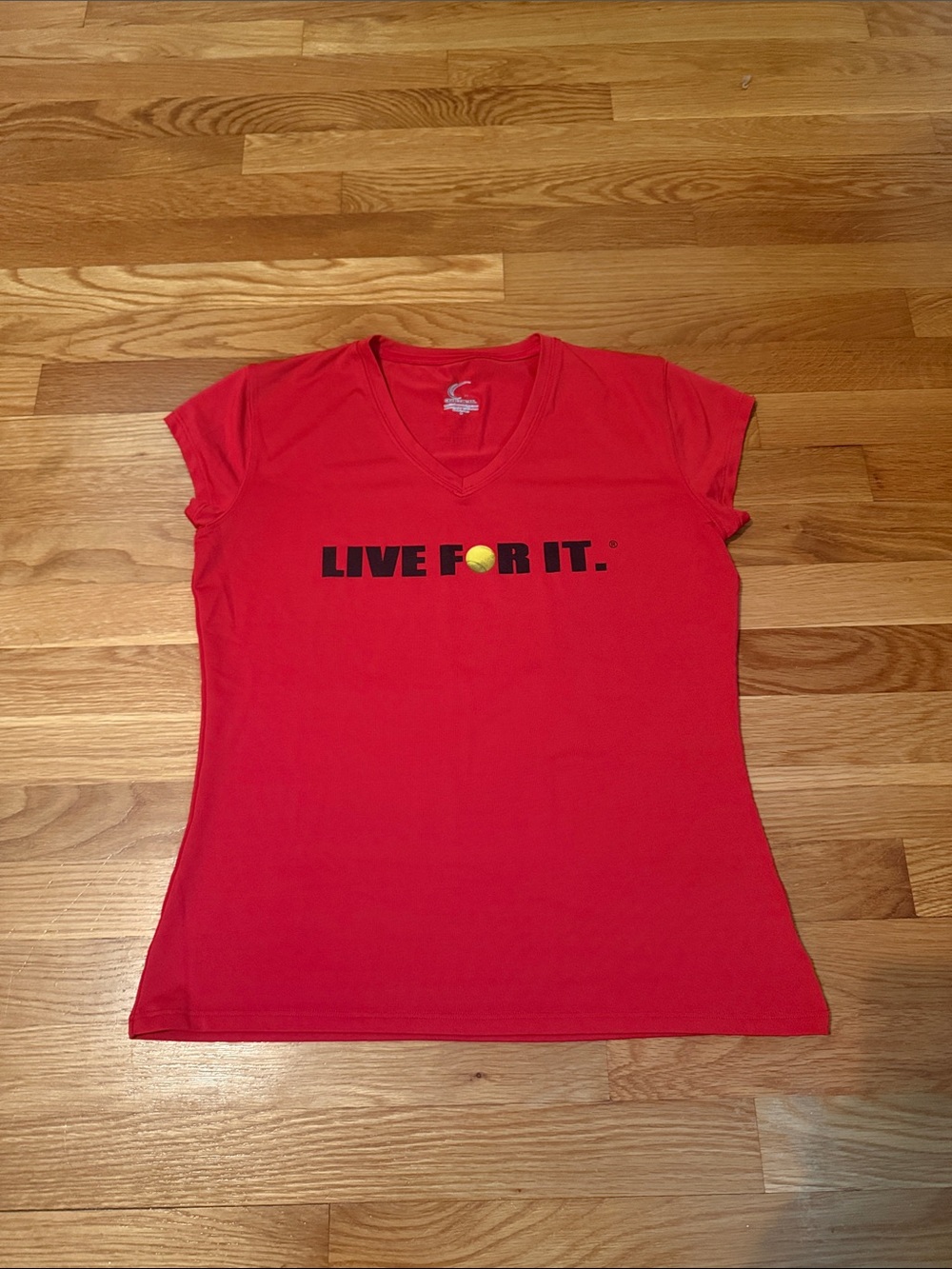 LIVE FOR IT. Tennis Red V-Neck Graphic Tee